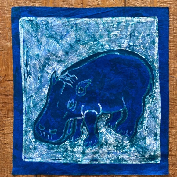 African Batik Hippo Hand Dyed Fabric Panel by Artist Theodore Asshola - Picture 5 of 8